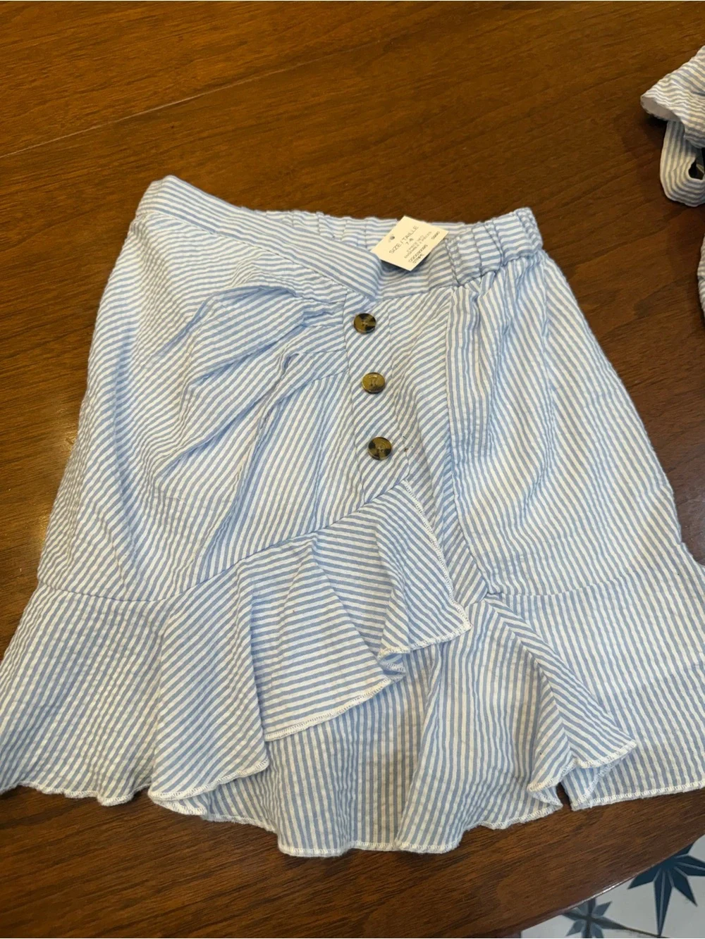 Habitual Girls Blue & White Striped Two-Piece Crop Top and Ruffle Skirt Set